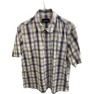 Orvis Shirt Mens L White Purple Plaid Classic Fit Button Down Short Sleeve